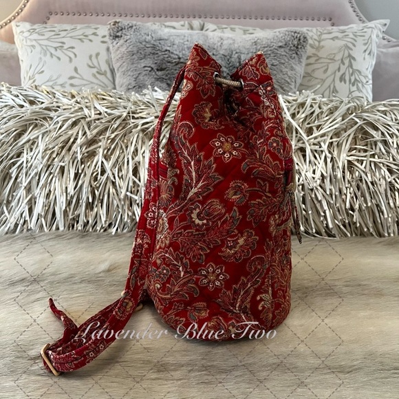 Vintage VERA BRADLEY Windsor 1995 Backpack Sling USA Drawstring Red Gold Quilt main image 12